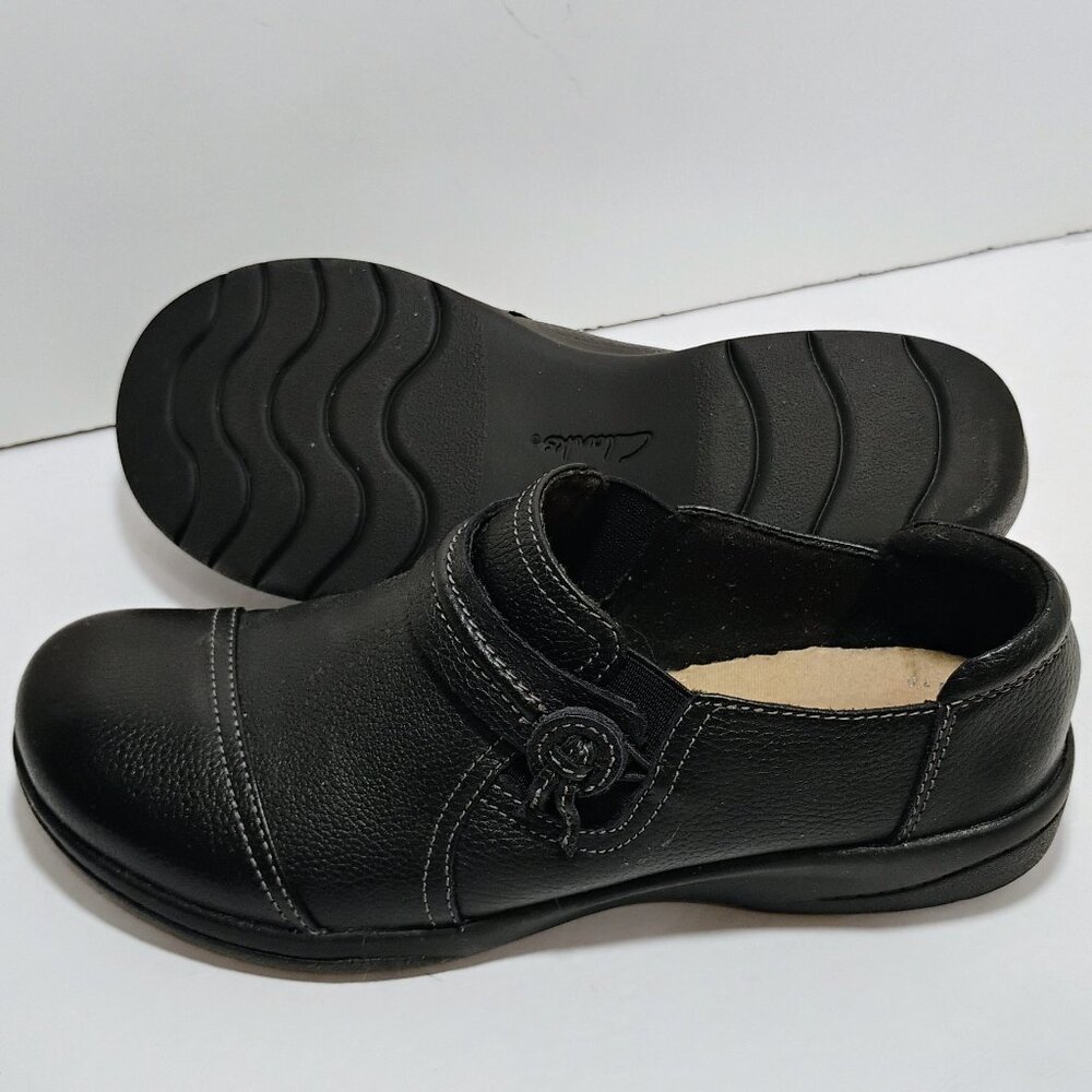 Clarks Unstructured Black Leather Round Toe Flats Loafers Shoes 7.5M